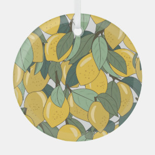 Tropisch patroon met gele citroenen. glas ornament