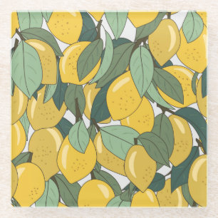 Tropisch patroon met gele citroenen. glazen onderzetter