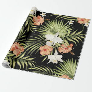 tropisch patroon met hibiscus bloemen en cadeaupapier