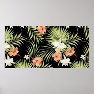  tropisch patroon met hibiscus bloemen en poster