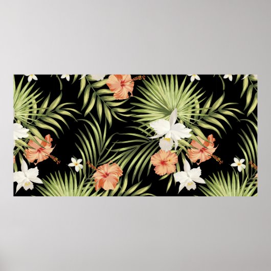  tropisch patroon met hibiscus bloemen en poster (Voorkant)