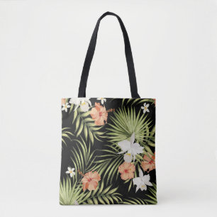tropisch patroon met hibiscus bloemen en tote bag