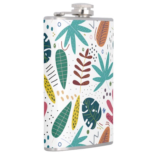 Tropisch patroon met kleurrijke bladeren heupfles (Rechts)