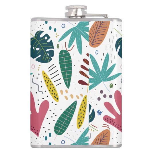 Tropisch patroon met kleurrijke bladeren heupfles (Achterkant)