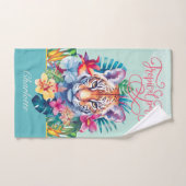 Tropisch patroon met luipaard, bladeren en bloemen bad handdoek (Handdoek)