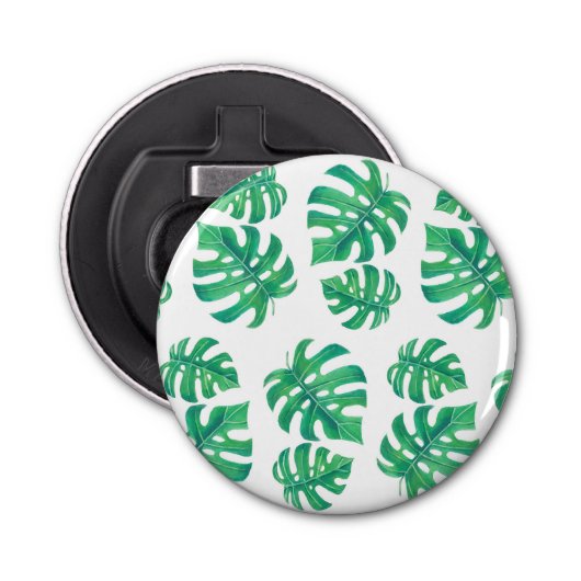 Tropisch patroon met monstera-bladeren button flesopener (Voorkant)