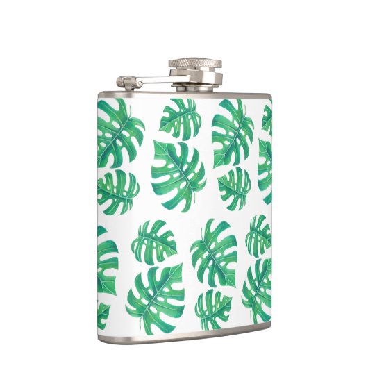 Tropisch patroon met monstera-bladeren heupfles (Rechts)