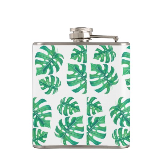 Tropisch patroon met monstera-bladeren heupfles (Achterkant)