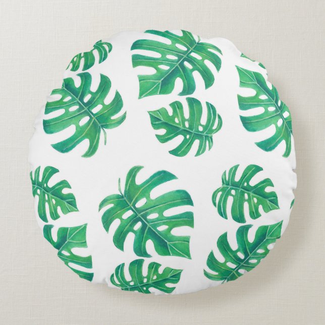 Tropisch patroon met monstera-bladeren rond kussen (Voorkant)