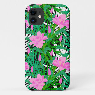Tropisch patroon met Oerwouden bloemen iPhone 11 Hoesje
