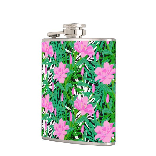 Tropisch patroon met Oerwouden bloemen Heupfles (Links)