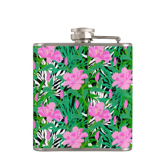 Tropisch patroon met Oerwouden bloemen Heupfles (Achterkant)