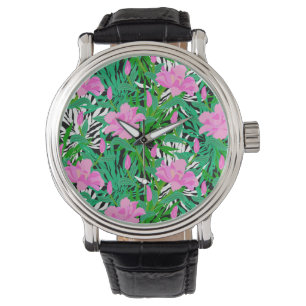 Tropisch patroon met Oerwouden bloemen Horloge