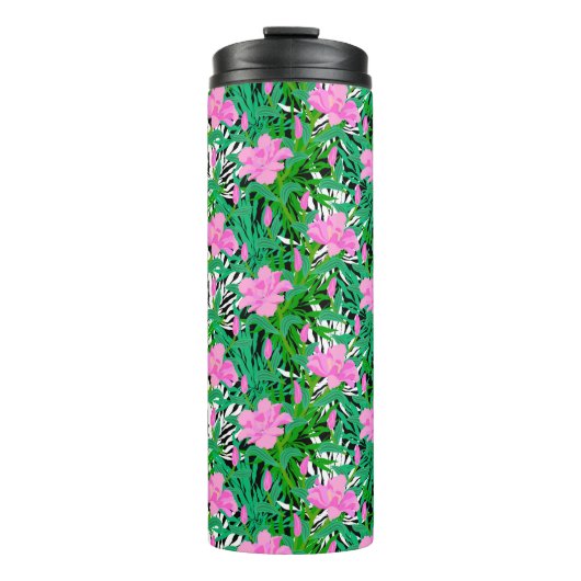 Tropisch patroon met Oerwouden bloemen Thermosbeker (Voorkant)