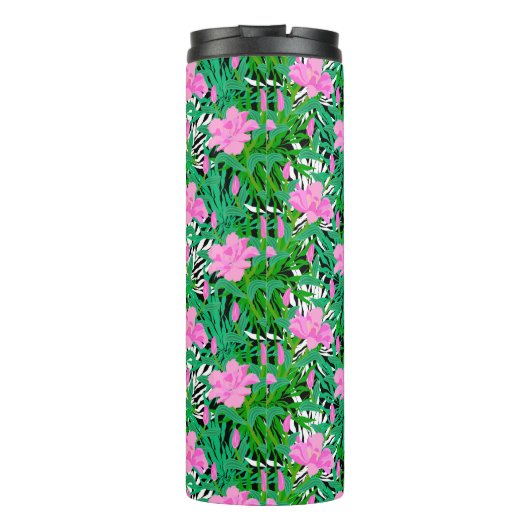 Tropisch patroon met Oerwouden bloemen Thermosbeker (Achterkant)