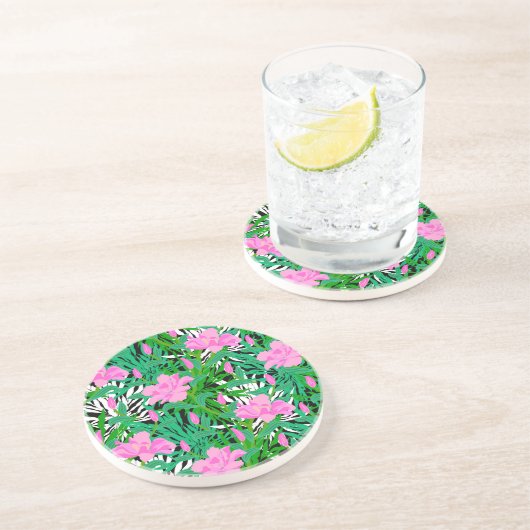 Tropisch patroon met Oerwouden bloemen Zandsteen Onderzetter (Zijkant)