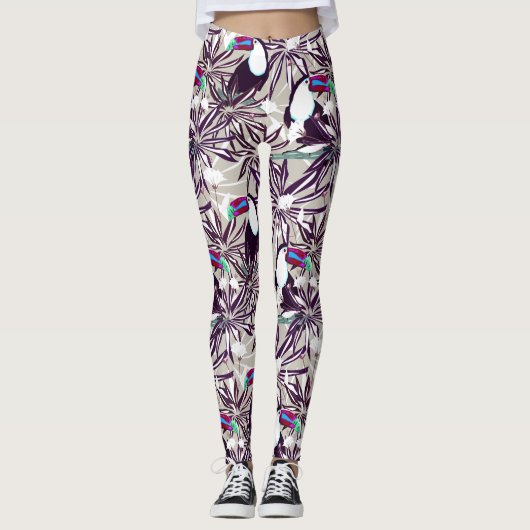 Tropisch patroon met palmbomen en vogels. leggings (Voorkant)
