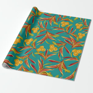 Tropisch patroon met rode en gele bladeren cadeaupapier