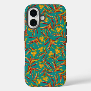 Tropisch patroon met rode en gele bladeren iPhone 16 hoesje