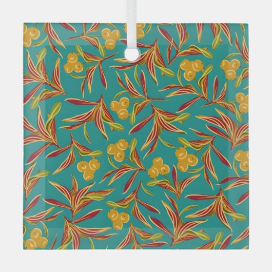 Tropisch patroon met rode en gele bladeren glas ornament (Voorkant)