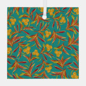 Tropisch patroon met rode en gele bladeren glas ornament (Achterkant)