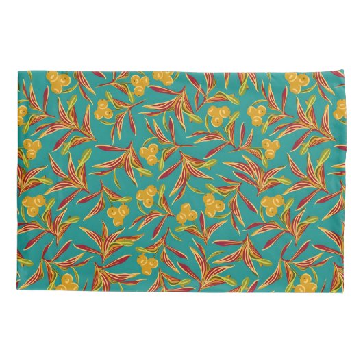 Tropisch patroon met rode en gele bladeren kussensloop (Achterkant-Links)