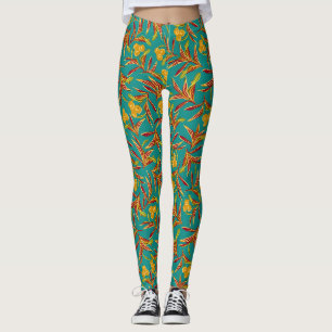 Tropisch patroon met rode en gele bladeren leggings