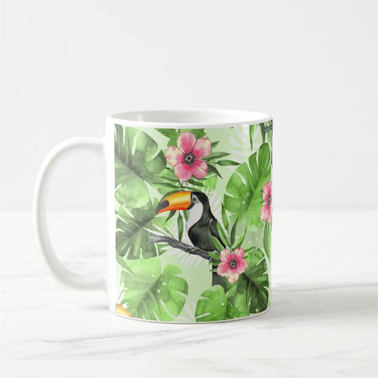 Tropisch patroon met toucan koffiemok (Links)