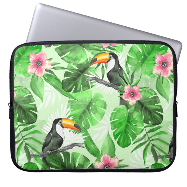 Tropisch patroon met toucan laptop sleeve (Voorkant)