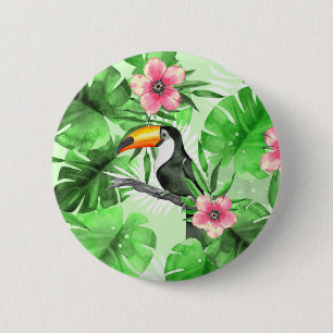 Tropisch patroon met toucan ronde button 5,7 cm