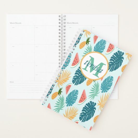 Tropisch Patroon Monogrammed Kalender en Planner (Display)