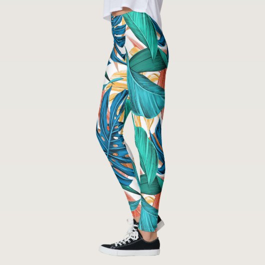Tropisch patroon, oerwouden palmflakken, bloemthem leggings (Links)