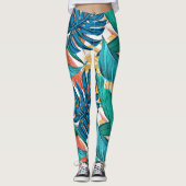 Tropisch patroon, oerwouden palmflakken, bloemthem leggings (Voorkant)