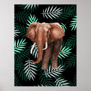 Tropisch patroon, olifant poster