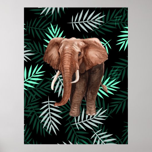 Tropisch patroon, olifant poster (Voorkant)
