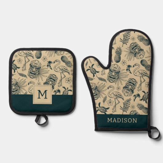  tropisch patroon ovenwant & pannenlap set (Voorkant)