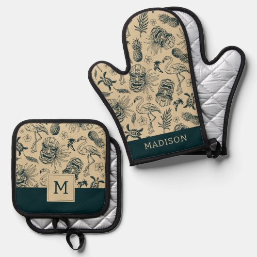  tropisch patroon ovenwant & pannenlap set (Voorkant / Achterkant)