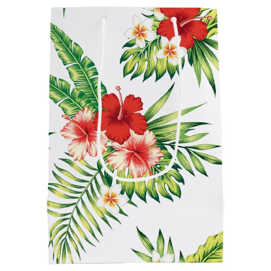 Tropisch patroon rode en witte hibiscus medium cadeauzakje (Achterkant)