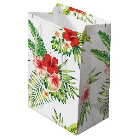 Tropisch patroon rode en witte hibiscus medium cadeauzakje (Achterkant Gekanteld)