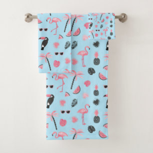 Tropisch patroon roze en blauwe zomer bad handdoek