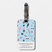 Tropisch patroon roze en blauwe zomer bagagelabel (Achterkant verticaal)