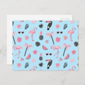 Tropisch patroon roze en blauwe zomer briefkaart (Voorkant / Achterkant)