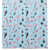 Tropisch patroon roze en blauwe zomer douchegordijn (Voorkant)