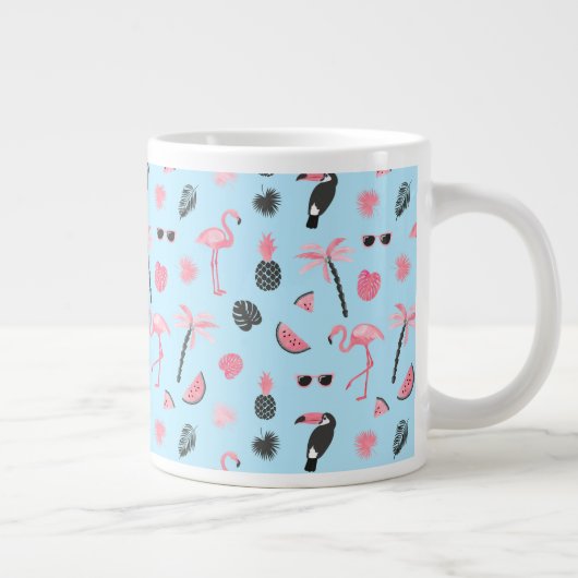 Tropisch patroon roze en blauwe zomer grote koffiekop (Rechts)