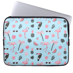 Tropisch patroon roze en blauwe zomer laptop sleeve