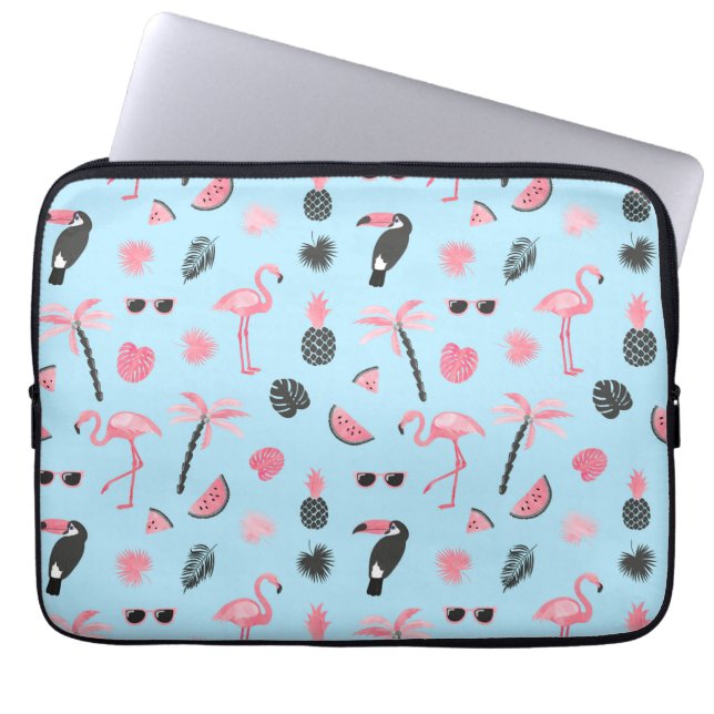 Tropisch patroon roze en blauwe zomer laptop sleeve (Voorkant)