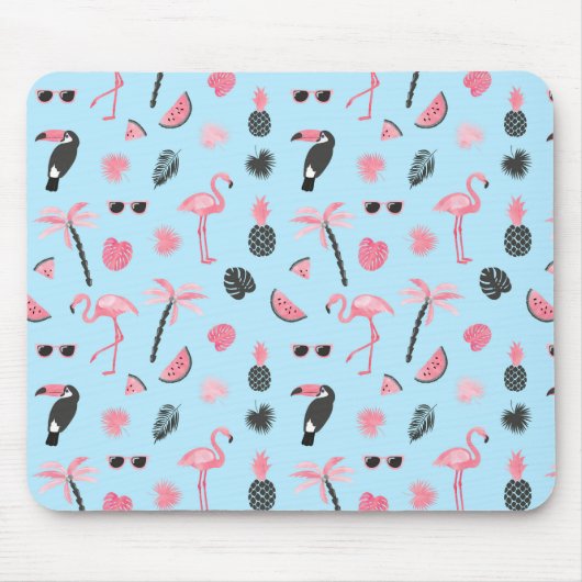 Tropisch patroon roze en blauwe zomer muismat (Voorkant)