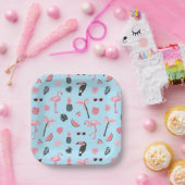 Tropisch patroon roze en blauwe zomer papieren bordje (Feest)