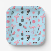 Tropisch patroon roze en blauwe zomer papieren bordje (Voorkant)