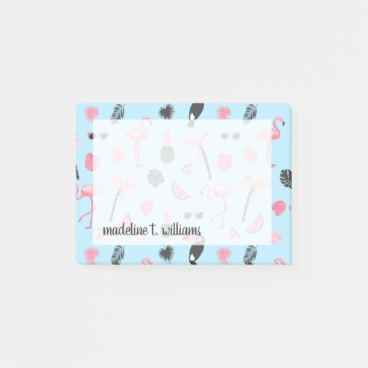 Tropisch patroon roze en blauwe zomer post-it® notes (Voorkant)
